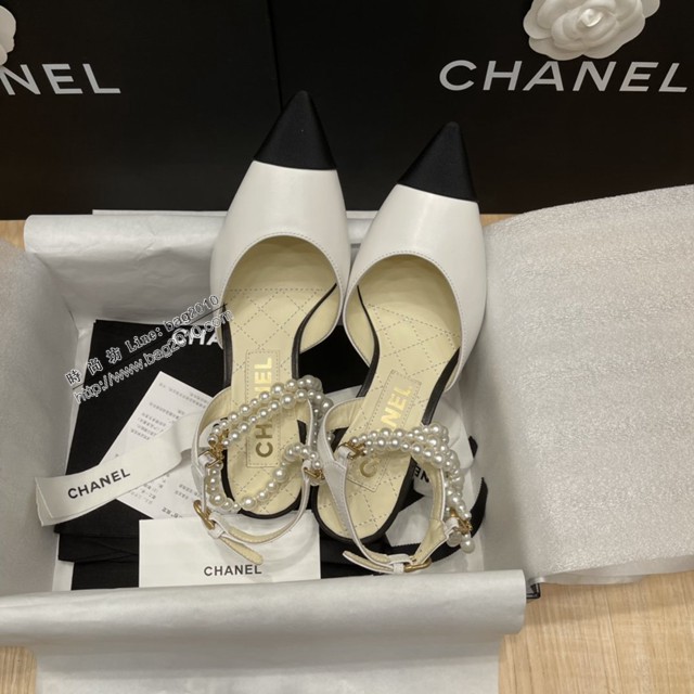 chanel2022最新爆款珍珠涼鞋 香奈兒尖頭平跟涼鞋 dx3353